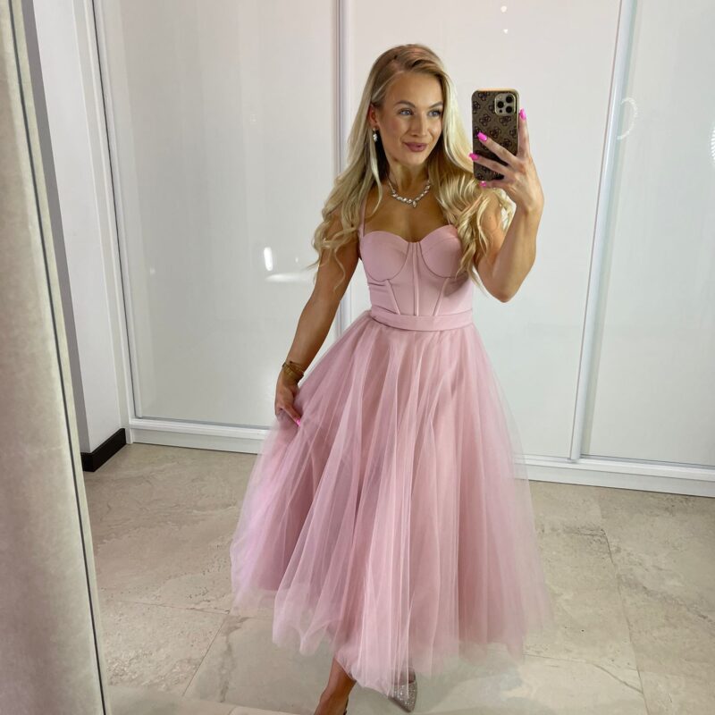 Suknia Elizabeth - pudrowy róż, gorsetowa