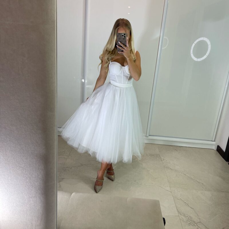 Suknia Elizabeth - biała, gorsetowa, MIDI