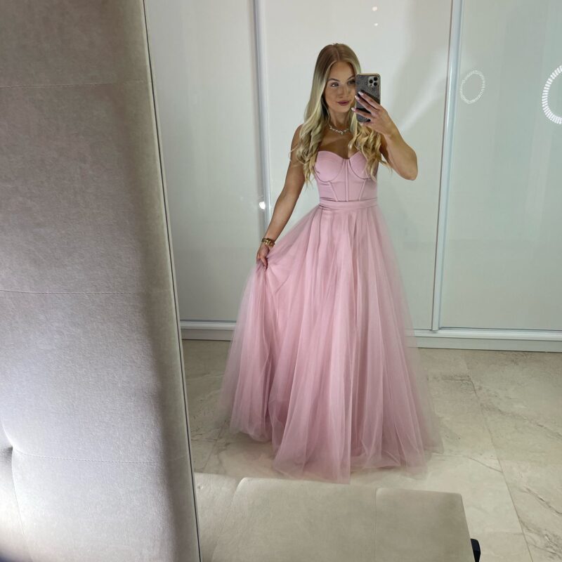 Suknia Elizabeth - pudrowy róż, gorsetowa, MAXI