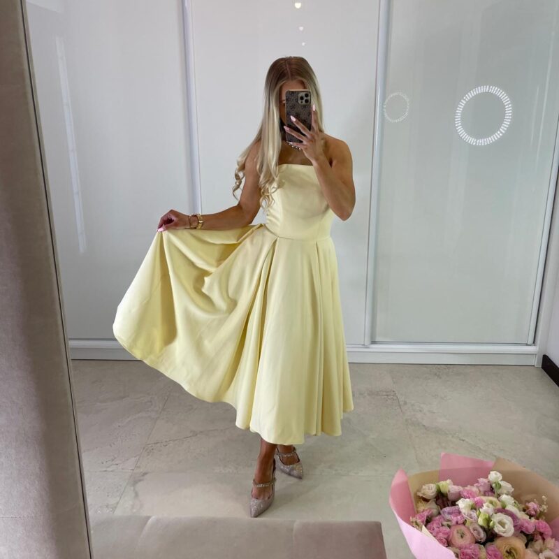 Suknia Emily - pudrowy żółty, gorsetowa, MIDI