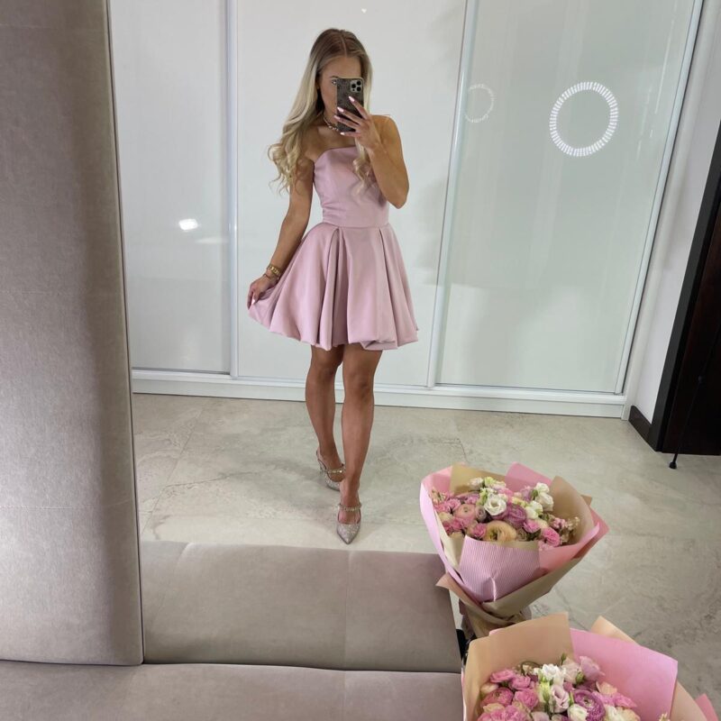 Suknia Emily - pudrowy róż, gorsetowa, MINI