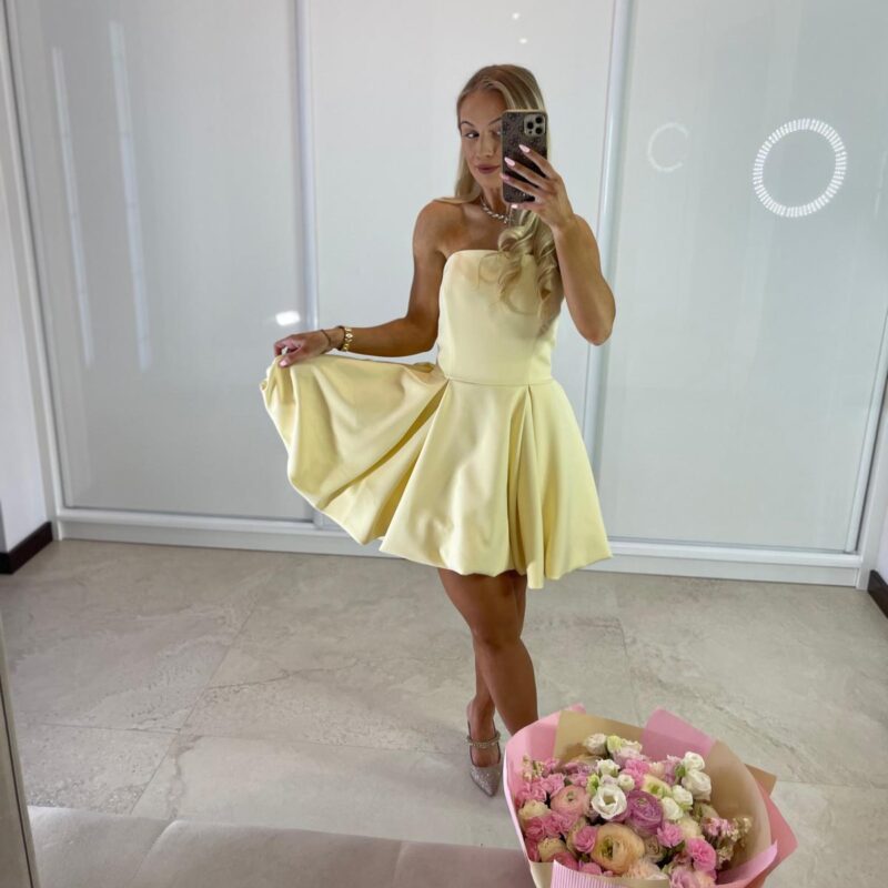 Suknia Emily - pudrowy żółty, gorsetowa, MINI