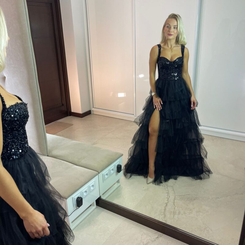 Suknia Glory - czarna, gorsetowa, MAXI