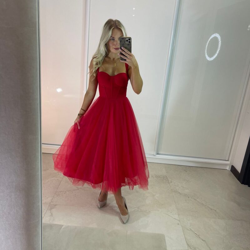 Suknia Elizabeth - czerwona, gorsetowa, MIDI