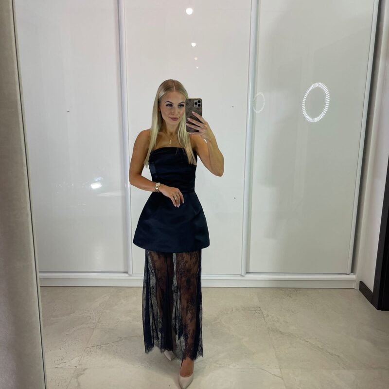 Suknia Mira - czarna, gorsetowa, koronkowa MAXI