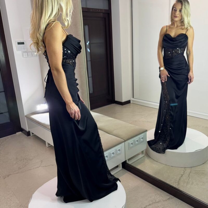 Suknia Sardin - czarna, gorsetowa, MAXI