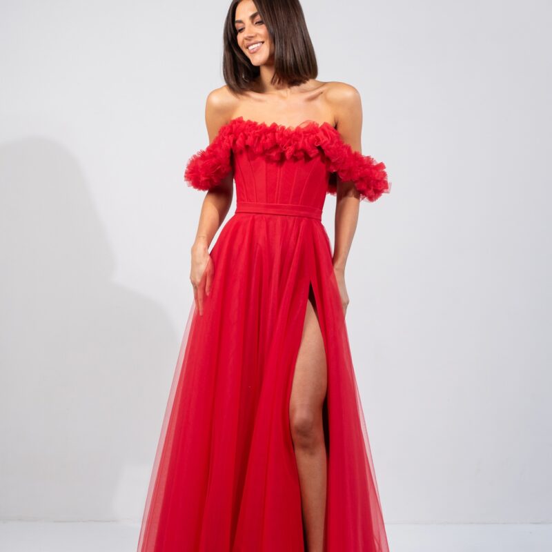 Suknia Rose - czerwona, gorsetowa, MAXI