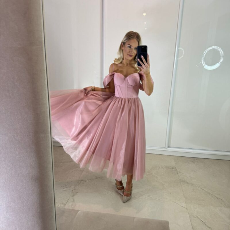 Suknia Lily - róż, gorsetowa, MIDI