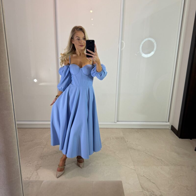 Suknia Luna - błękit, gorsetowa, MIDI