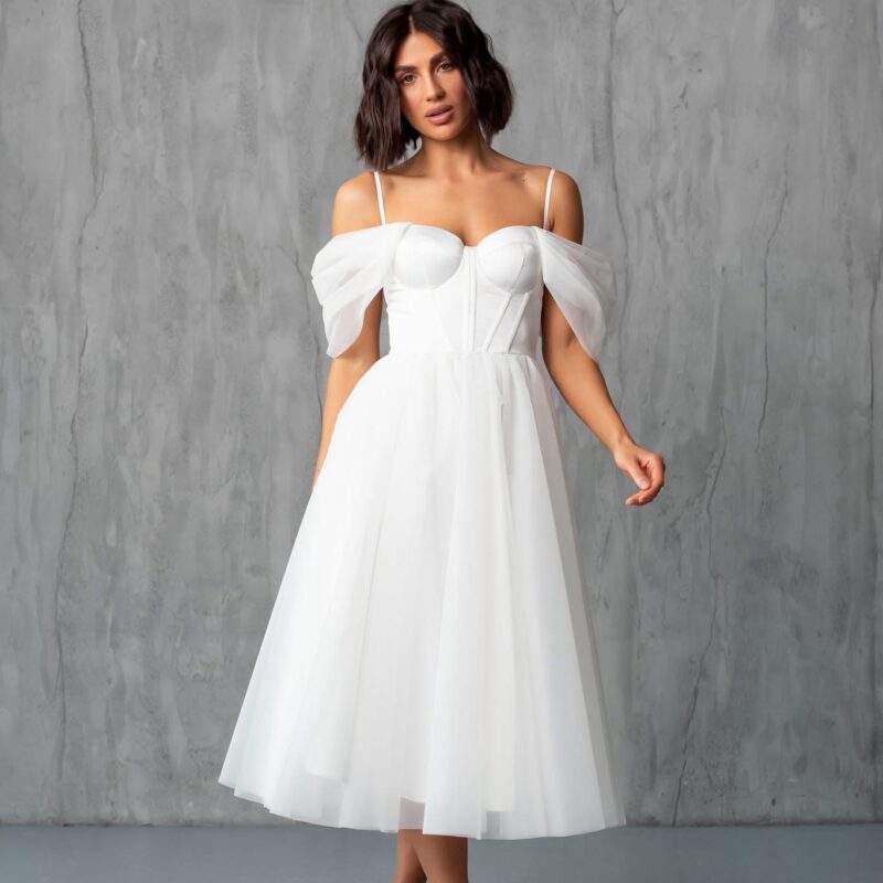 Suknia Lily - biały, gorsetowa, MIDI