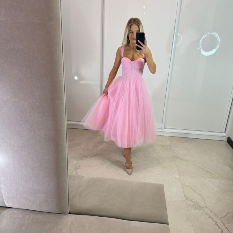 Suknia Elizabeth - jasny róż, gorsetowa, MIDI