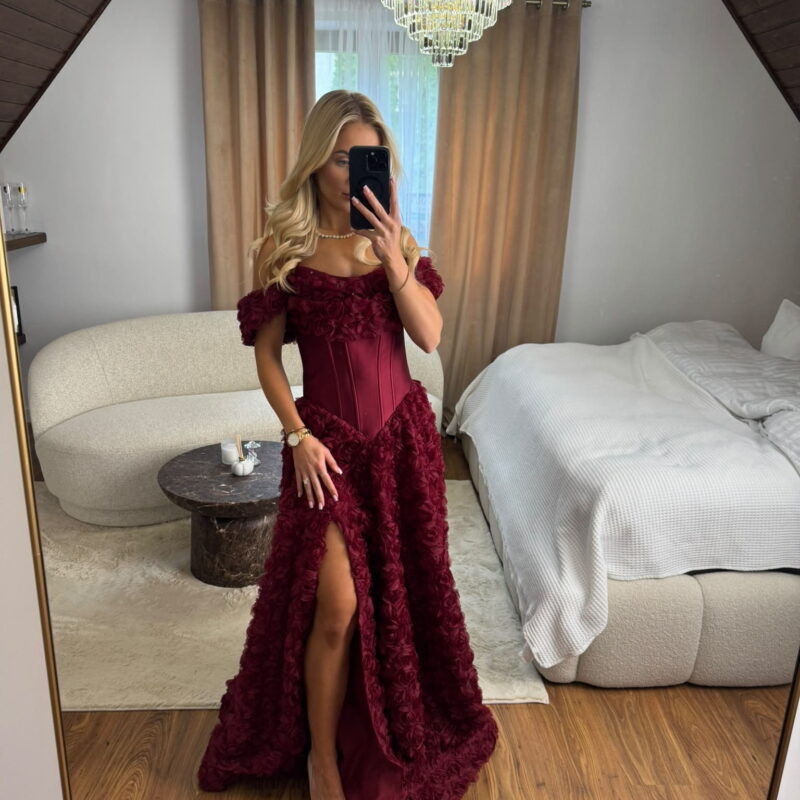 Suknia Flori Maxi - bordo, gorsetowa, różana MAXI